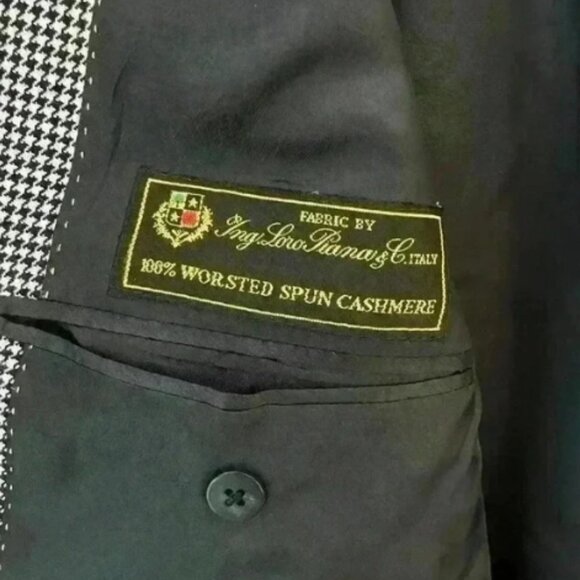 100% cashmere LORO PIANA black and white houndstooth SIZE 43R two button blazer - Picture 4 of 5